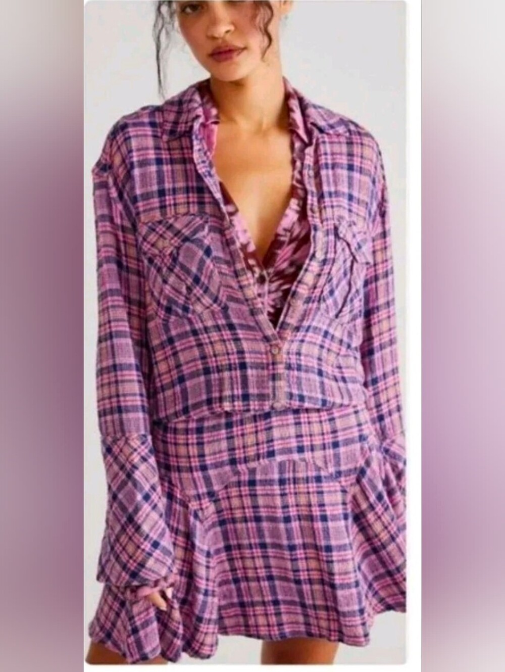 Free People Milo Plaid Button Down Mini Dress XS NWOT